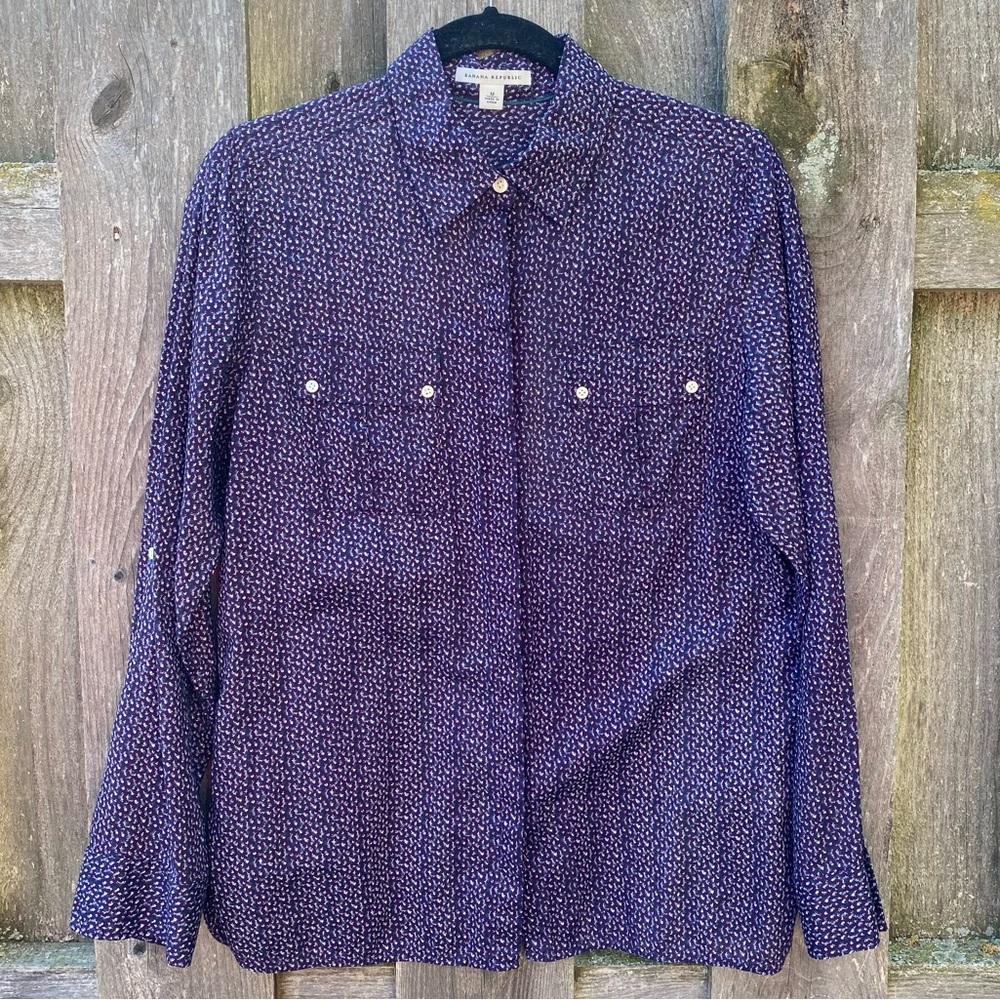 Purple floral print button down shirt